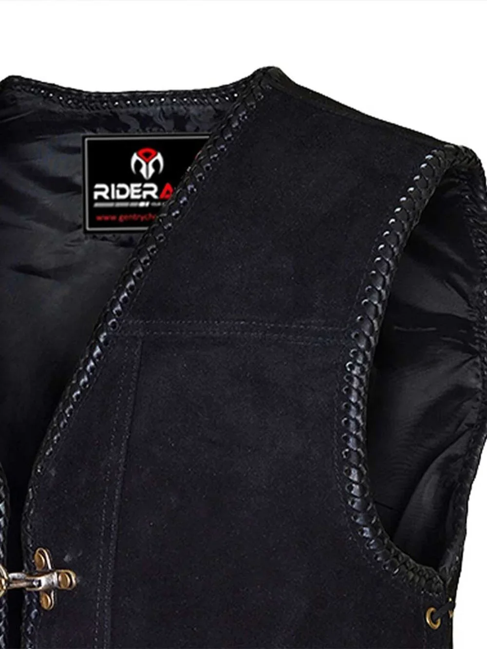 RIDERACT® Black Leather Motorcycle Vest Triple Clasp Biker Riding Vest